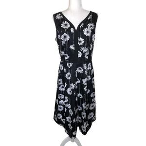 Talbots Black White Floral Fit & Flare Midi Dress Sleeveless Cotton Blend Sz: 12